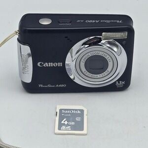Canon PowerShot A480 Digital Camera Black Glitchy Zoom‎ Lens May Need Repair